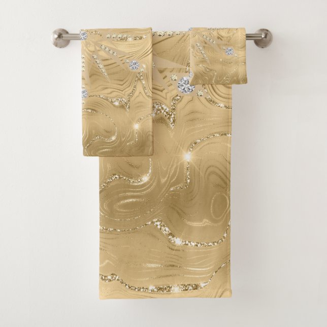 Luxury Gold Glitter Snowflake Diamond Poster Bath Towel Set (Insitu)