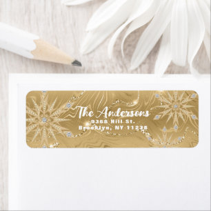 Luxury Gold Glitter Snowflake Diamond Return Address Label