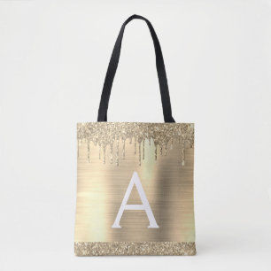 Luxury Gold Glitter Sparkle Elegant Monogram Tote Bag