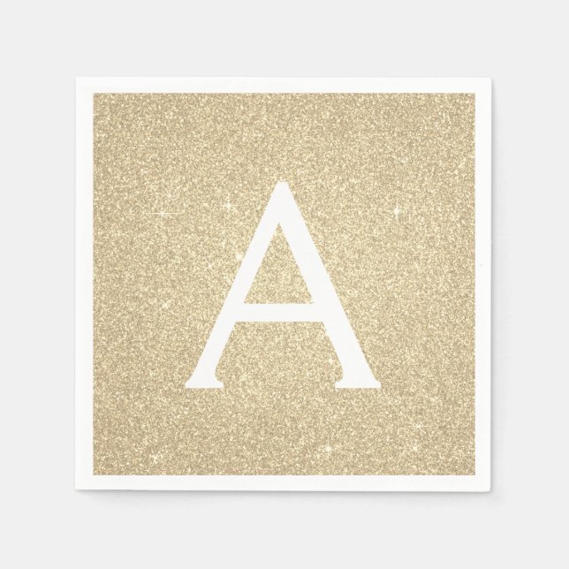 Luxury Gold Glitter & Sparkle Monogram Birthday Napkin (Front)