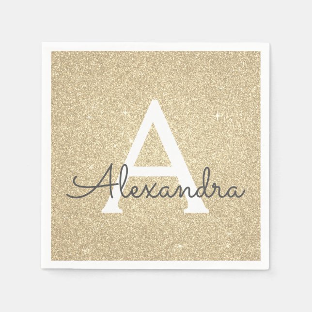 Luxury Gold Glitter & Sparkle Monogram Birthday Napkin (Front)