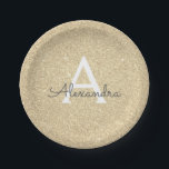 Luxury Gold Glitter & Sparkle Monogram Birthday Paper Plate<br><div class="desc">Luxury Gold Faux Glitter and Sparkle Elegant Birthday or Bachelorette Party Plates. These Wedding,  Bridal Shower or Birthday Party Plates can be customised to include your initial and first name. Please contact the designer for customised matching items.</div>