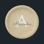 Luxury Gold Glitter & Sparkle Monogram Birthday Paper Plate<br><div class="desc">Luxury Gold Faux Glitter and Sparkle Elegant Birthday or Bachelorette Party Plates. These Wedding,  Bridal Shower or Birthday Party Plates can be customised to include your initial and first name. Please contact the designer for customised matching items.</div>