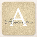 Luxury Gold Glitter & Sparkle Monogram Birthday Square Paper Coaster<br><div class="desc">Gold Faux Glitter and Sparkle Elegant Monogram Birthday Party Coasters. These Birthday Party,  Bridal Shower,  Wedding or Bachelorette Party Coasters can be customised to include your initial and first name. Please contact the designer for customised matching items.</div>
