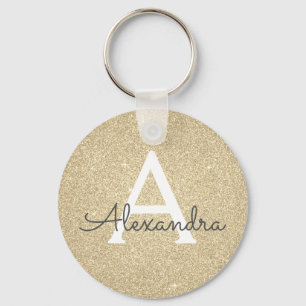 Luxury Gold Glitter & Sparkle Monogram Key Ring