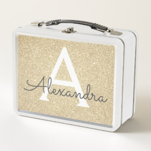Luxury Gold Glitter & Sparkle Monogram Metal Lunch Box