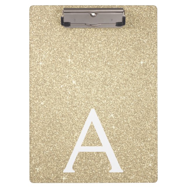 Luxury Gold Glitter & Sparkle Monogram School Clipboard (Front)