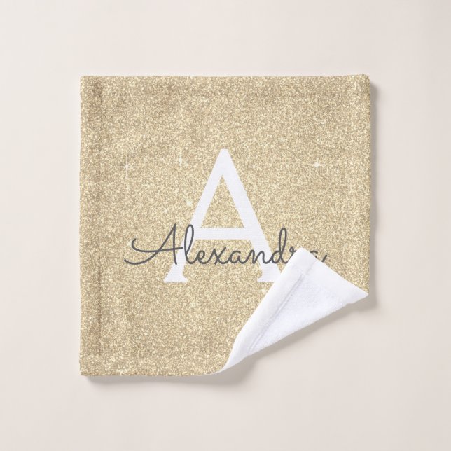 Luxury Gold Glitter & Sparkle Monogram Wash Cloth (Wash Cloth)