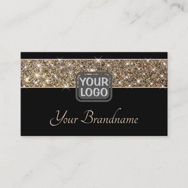 Luxury Gold Glitter Stars Black Background Stylish Business Card (Front)