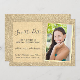 Luxury Gold Glitter Sweet 16 Save the Date Invitation