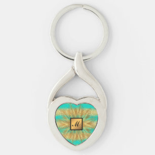 Luxury Gold Glitter Turquoise Monogrammed Gift Key Ring