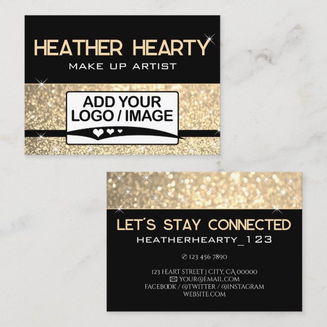 Luxury Gold Golden Black Glitter Logo Template Business Card (Front/Back)