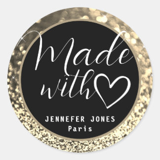 Luxury Gold Golden Ombre Glitter Made with Love Classic Round Sticker