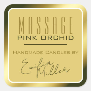 Luxury Gold Golden Ombre Signature Text Candles Square Sticker