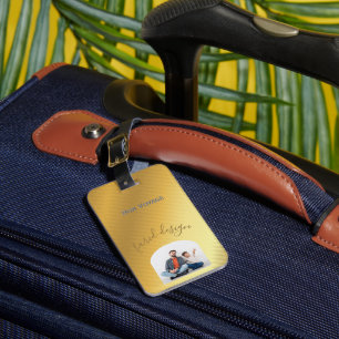 Luxury Gold Gradient Custom Photo & Name Luggage Tag