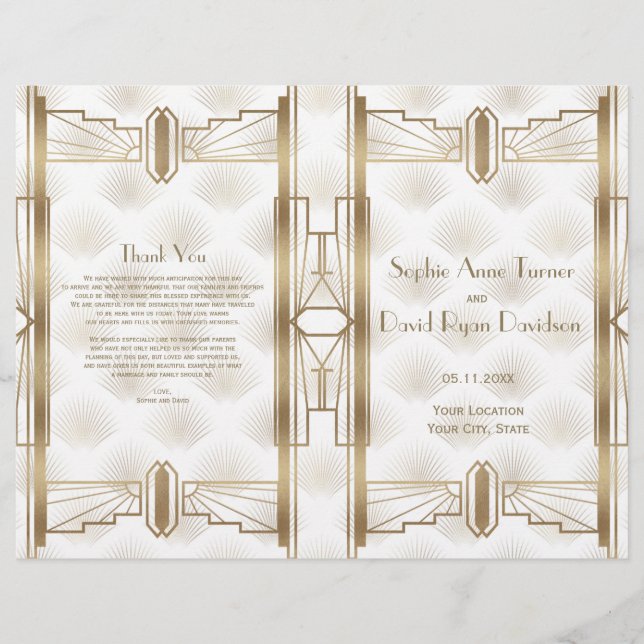 Luxury Gold Great Gatsby Art Deco Wedding  Program (Front)