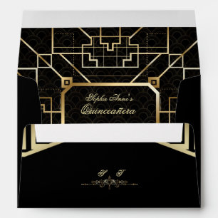 Luxury Gold Great Gatsby Monogram Quinceañera Envelope