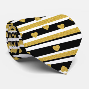 Luxury Gold Hearts Stripe Pattern Tie