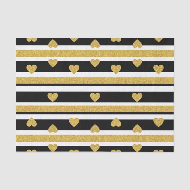 Luxury Gold Hearts Stripe Pattern Tissue Paper (Front)