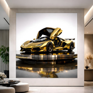 Luxury Gold Hypercar Futuristic Supercar Artwork Card