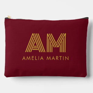 Luxury Gold Initial Monogram Burgundy Red Accessory Pouch