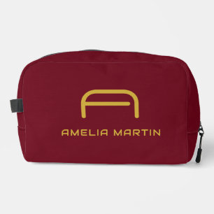 Luxury Gold Initial Monogram Burgundy Red Dopp Kit