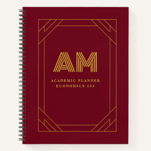 Luxury Gold Initial Monogram Burgundy Red Notebook