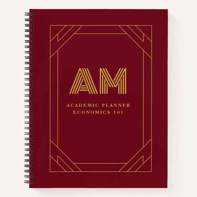 Luxury Gold Initial Monogram Burgundy Red Notebook (Front)