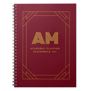 Luxury Gold Initial Monogram Burgundy Red Notebook