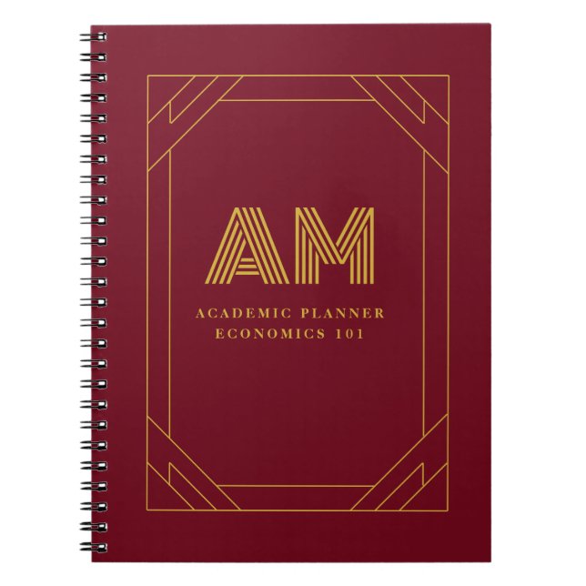Luxury Gold Initial Monogram Burgundy Red Notebook (Front)
