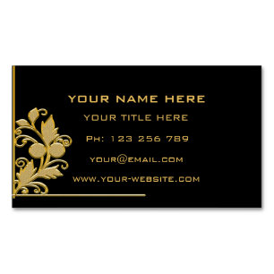 Luxury Gold Leaves Frame & Text Black Professional Magnetic Business Card