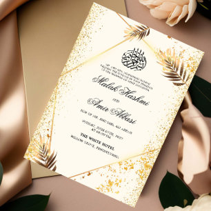 Luxury Gold Leaves Islamic Muslim Wedding Invitation