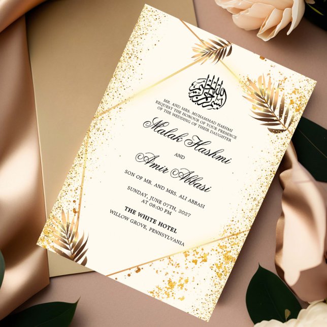 Luxury Gold Leaves Islamic Muslim Wedding Invitation (Creator Uploaded)