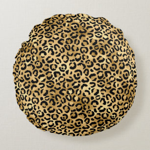 Luxury Gold Leopard Print-Cosy Glam Animal Pattern Round Cushion