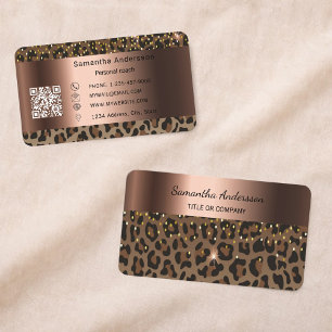Luxury Gold Leopard Print QR Code Business Card