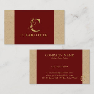 Luxury Gold Letter C On Red and Cardboard Business Card