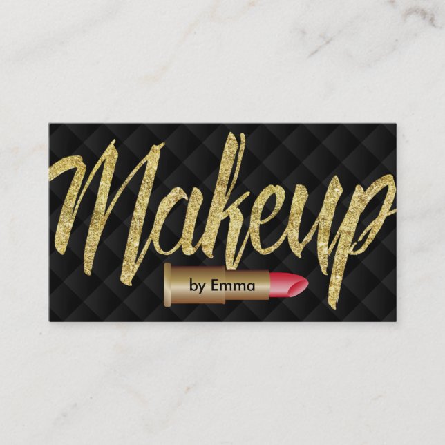 Luxury Gold Lipstick Modern Makeup Artist Business Card (Front)