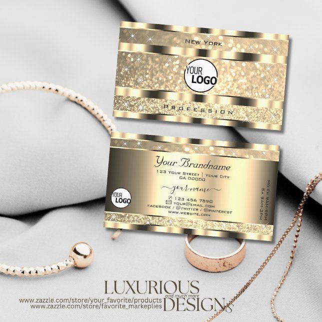 Luxury Gold Luminous Glitter Stars add Logo Golden Business Card (Creator Uploaded)