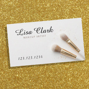 Luxury Gold Makeup Brush Chic Beauty Artist Business Card