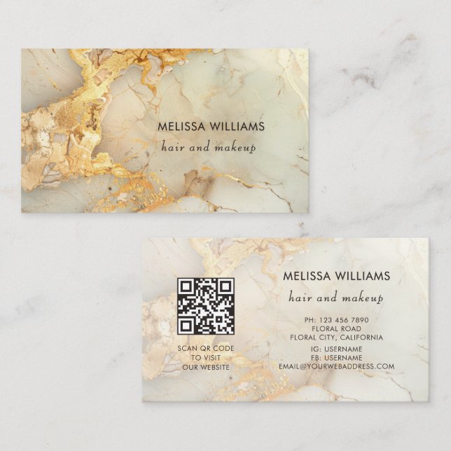  Luxury Gold Marble | QR Code Business Card (Front/Back)