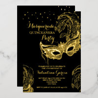 Luxury Gold Masquerade Quinceañera Invite