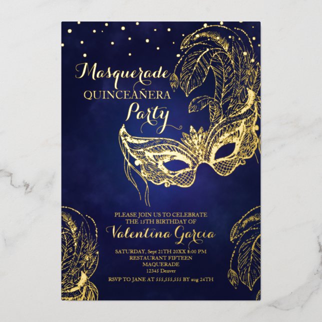 Luxury Gold Masquerade Quinceañera Mask Design (Front)