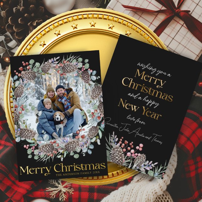 Luxury Gold Merry Christmas & Wreath Foil Holiday Card (Creator Uploaded)