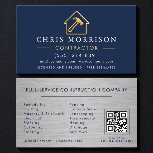Luxury Gold Metal Contractor QR Code Business Card (Creator Uploaded)