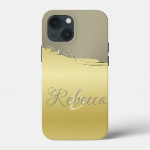 Luxury gold metal decorative on gold and silver iPhone 13 mini case