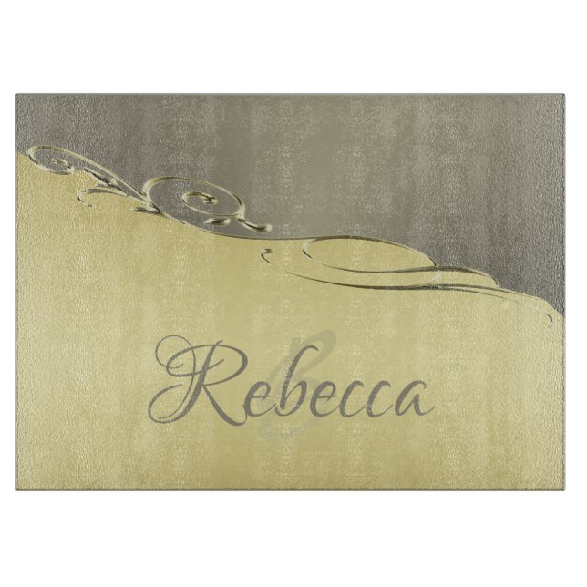 Luxury gold metal decorative on gold and silver cutting board (Front)