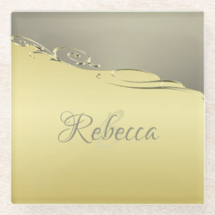 Luxury gold metal decorative on gold and silver glass coaster
