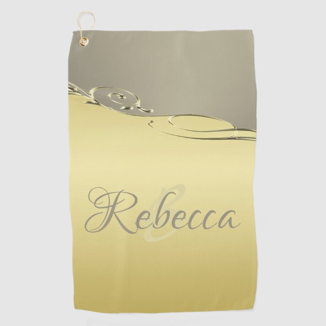 Luxury gold metal decorative on gold and silver golf towel (Front)