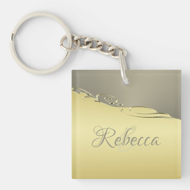 Luxury gold metal decorative on gold and silver key ring (Front)
