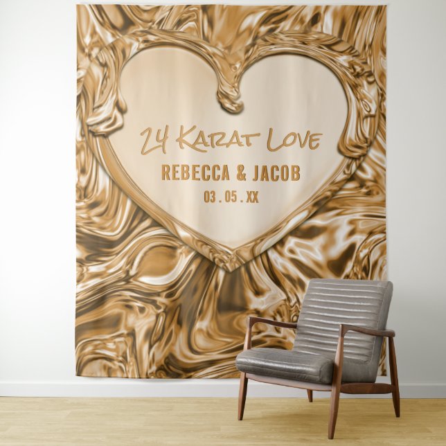 Luxury Gold Metal Heart Backdrop Tapestry (In Situ)
